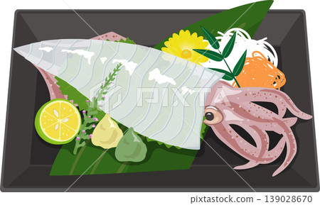 魷魚刺身盛於方盤中 139028670