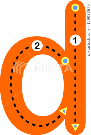 Educational lowercase letter D tracing worksheet for kids. Suitable for preschool and early learning handwriting practice. 139028679