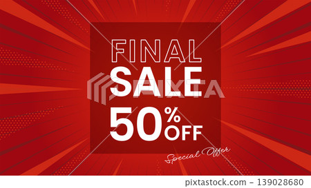 Final sale banner material with a red radial background. 139028680