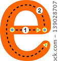 Educational lowercase letter E tracing worksheet for kids. Suitable for preschool and early learning handwriting practice. 139028707