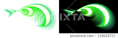 Abstract image of a green light vortex on a transparent and black background. 139028751