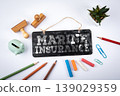 Marine Insurance Concept Sign on Chalkboard With Piggy Bank and Office Supplies 139029359