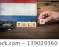 Tulip in the Netherlands Spelled With Wooden Letter Blocks 139029360