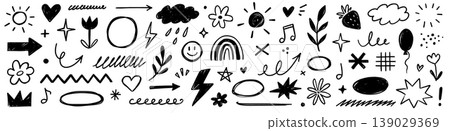 Crayon scribble kid element set. Crayon scribble hand drawn pastel texture brush chalk line sketch icon. Cute kid children rainbow heart star sun cloud flower smile crown. Vector Crayon scribble kid element set. Crayon scribble hand drawn pastel texture brush chalk line sketch icon. Cute kid children rainbow heart star sun cloud flower smile crown. Vector 139029369