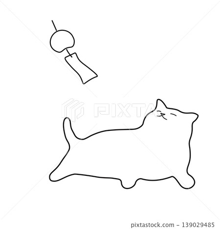 簡潔的夏季插畫,描繪了一隻悠閒的貓和風鈴,手繪風格線條藝術,留有文字空間。 簡潔的夏季插畫,描繪了一隻悠閒的貓和風鈴,手繪風格線條藝術,留有文字空間。 139029485