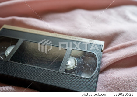 Showa retro, Heisei retro VHS tape cassette with 2 copy spaces at the top. Showa retro, Heisei retro VHS tape cassette with 2 copy spaces at the top. 139029525