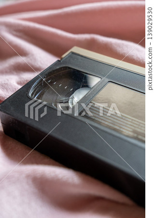 Showa retro, Heisei retro VHS tape cassette, diagonal close-up. 139029530