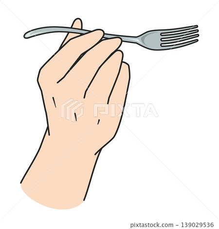 An illustration of a right hand holding a fork during a meal. An illustration of a right hand holding a fork during a meal. 139029536