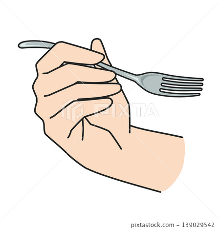 An illustration of a right hand holding a fork during a meal. An illustration of a right hand holding a fork during a meal. 139029542