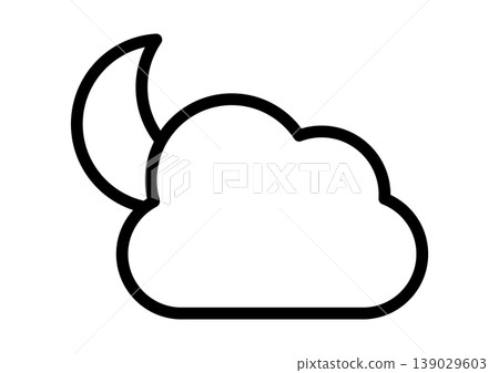 Black and white, sunny then cloudy, nighttime, simple icon, single icon, weather, vector illustration Black and white, sunny then cloudy, nighttime, simple icon, single icon, weather, vector illustration 139029603