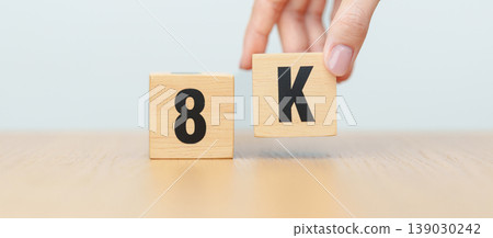 wooden block of 8K, display resolution, Ultra High Definition, UHD, pixels, Technology, network, TV streaming, Social media and digital concepts wooden block of 8K, display resolution, Ultra High Definition, UHD, pixels, Technology, network, TV streaming, Social media and digital concepts 139030242