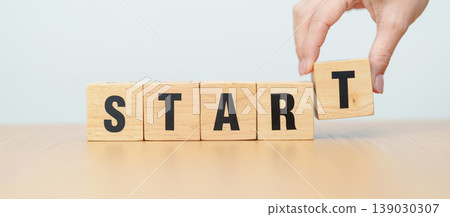 wooden block Start. Intelligent, Clever, Beginning, Startup, Growth and New life chapter concepts 139030307