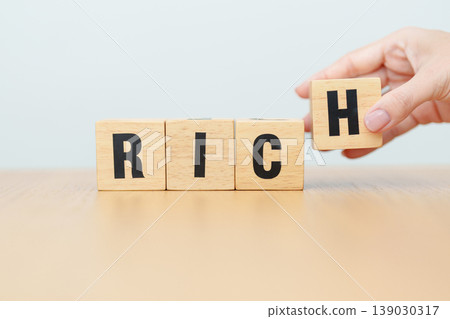 wooden block Rich. High Risk High Return, strategy, analysis, marketing, risk management, wealth, opportunity and Crisis concepts 139030317