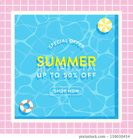 Summer banner for summer sale: A refreshing poolside-themed promotional design vector illustration background. 139030454