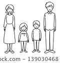 An illustration of a young family of four (full body, line art only). 139030468