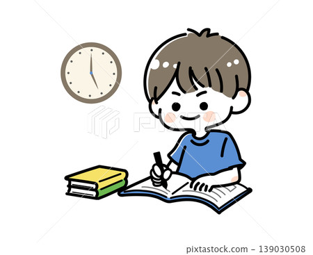 Color illustration of a child studying; educational material. 139030508