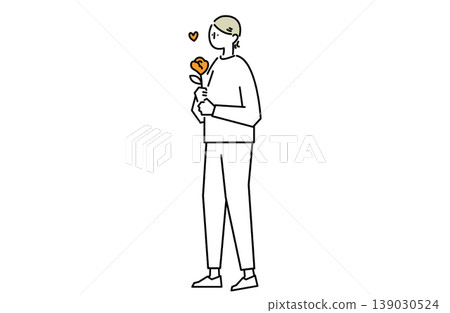 A woman holding a single flower. A woman holding a single flower. 139030524