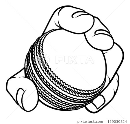 Mascot Person Hand Fist Holding Cricket Ball Mascot Person Hand Fist Holding Cricket Ball 139030824