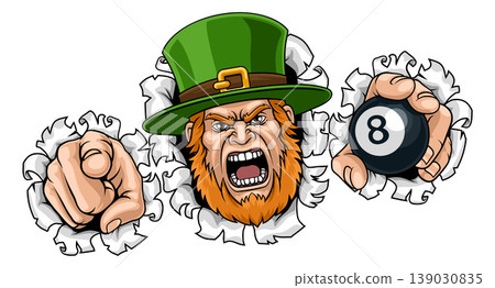 Leprechaun Celtic Irish Billiards Pool Ball Mascot Leprechaun Celtic Irish Billiards Pool Ball Mascot 139030835