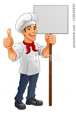 Chef Baker Cartoon Cook Mascot Man Menu Sign Board Chef Baker Cartoon Cook Mascot Man Menu Sign Board 139030850
