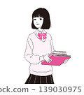 人物插畫：身穿制服的女學生手捧一本書 01 139030975