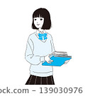 人物插畫：身穿制服、手捧書本的女學生（02） 139030976