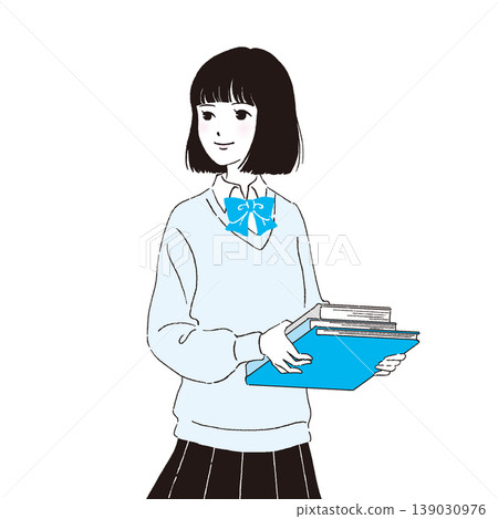 Character illustration: Female student in uniform holding a book (02) Character illustration: Female student in uniform holding a book (02) 139030976