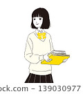 人物插畫：身穿制服的女學生手捧一本書 03 139030977