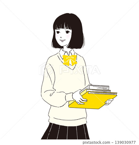 人物插畫:身穿制服的女學生手捧一本書 03 人物插畫:身穿制服的女學生手捧一本書 03 139030977