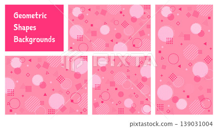 A set of pop-art geometric backgrounds. Cute pink polka dot and stripe patterns. 139031004