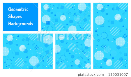 A set of pop-art geometric backgrounds. Cute and adorable blue polka dot and stripe patterns. A set of pop-art geometric backgrounds. Cute and adorable blue polka dot and stripe patterns. 139031007