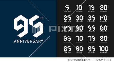 Set of trendy anniversary logotype. Modern geometric anniversary celebration design. Set of trendy anniversary logotype. Modern geometric anniversary celebration design. 139031045