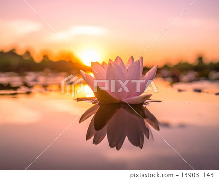 Lotus Blooms Bathed in Golden Sunlight Lotus Blooms Bathed in Golden Sunlight 139031143