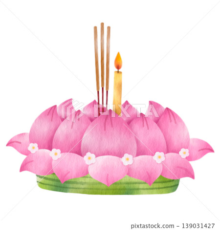 Krathong, lotus, banana green leaf material. Loy Krathong festival in Thailand. 139031427