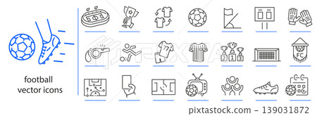 football icons, soccer icon set, sport game simple symbols, linear vector illustration, outline editable stroke football icons, soccer icon set, sport game simple symbols, linear vector illustration, outline editable stroke 139031872