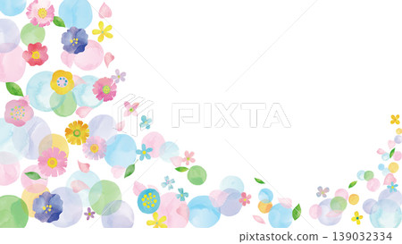 Watercolor-style flowers, petals, and leaves with soft, fluffy dots 139032334