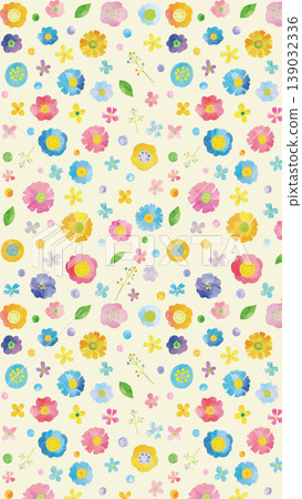 水彩風格的花朵、花瓣和葉子的柔軟蓬鬆的點狀圖案（垂直版） 139032336