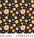 Retro Half Drop Floral Seamless Pattern with Cute Small Flowers on Dark Background 139032414