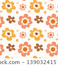 Retro Half Drop Floral Seamless Pattern with Large Flowers on Light Background 139032415