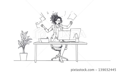 Businesswoman experiencing work stress and pressure at office Businesswoman experiencing work stress and pressure at office 139032445