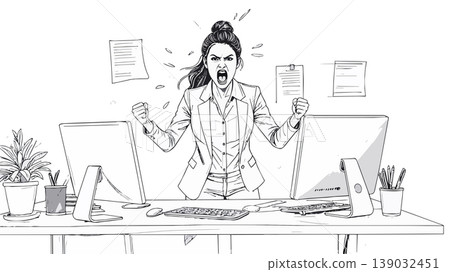 Businesswoman yelling in rage experiencing work stress 139032451