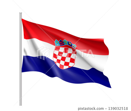 National flag of Croatia republic. Patriotic croatian sign in official country colors blue, white and red. Symbol of Sounhern European state. Vector icon illustration National flag of Croatia republic. Patriotic croatian sign in official country colors blue, white and red. Symbol of Sounhern European state. Vector icon illustration 139032518