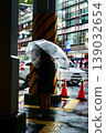 A city after the rain: People waiting at a traffic light with umbrellas up, and a scene under the overpass. 139032654