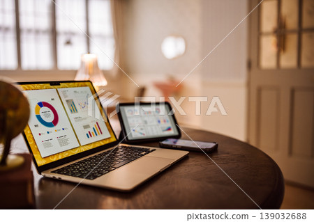 A scene of performing data analysis at home. 139032688