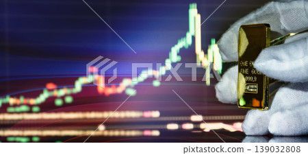 gold bullion with digital stock market quotes in the background. Concept of safe investments. gold bullion with digital stock market quotes in the background. Concept of safe investments. 139032808