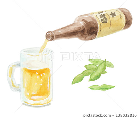 一幅簡單的啤酒水彩插圖。 139032816