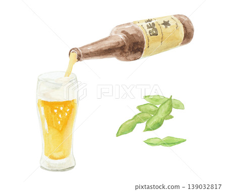 一幅簡單的啤酒水彩插圖。 139032817