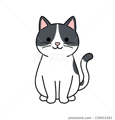 An illustration of a tuxedo cat sitting down. 139032881