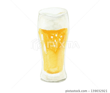 A simple illustration of a glass of beer painted with watercolors. A simple illustration of a glass of beer painted with watercolors. 139032921