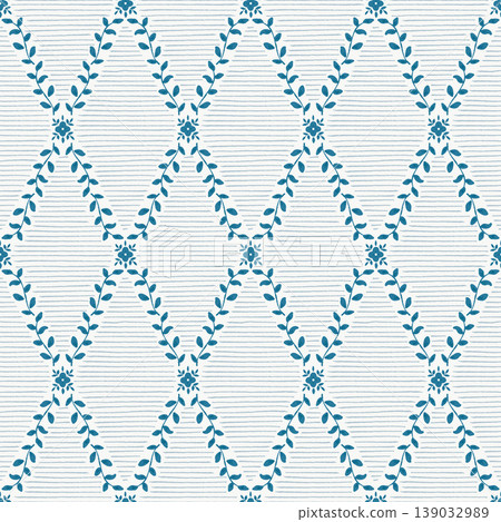Blue vintage-style floral check seamless pattern Blue vintage-style floral check seamless pattern 139032989
